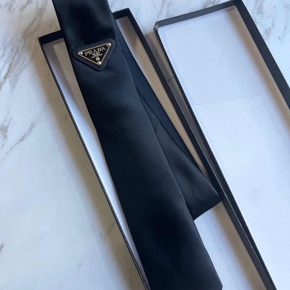Prada Classic Black Tie with Logo